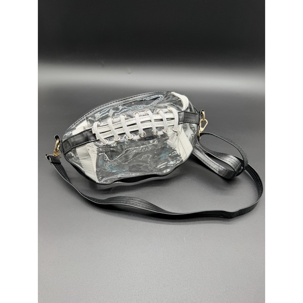 Clear Football Shaped Crossbody Purse Black White Lace Game Day Stadium Bag